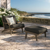 Lark Outdoor Patio Teak Wood Chair and Ottoman Set in Weathered Gray Flint
