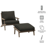 Lark Outdoor Patio Teak Wood Chair and Ottoman Set in Weathered Gray Flint