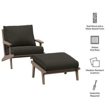 Saratoga Outdoor Patio Teak Wood Chair and Ottoman Set by Furniture for America