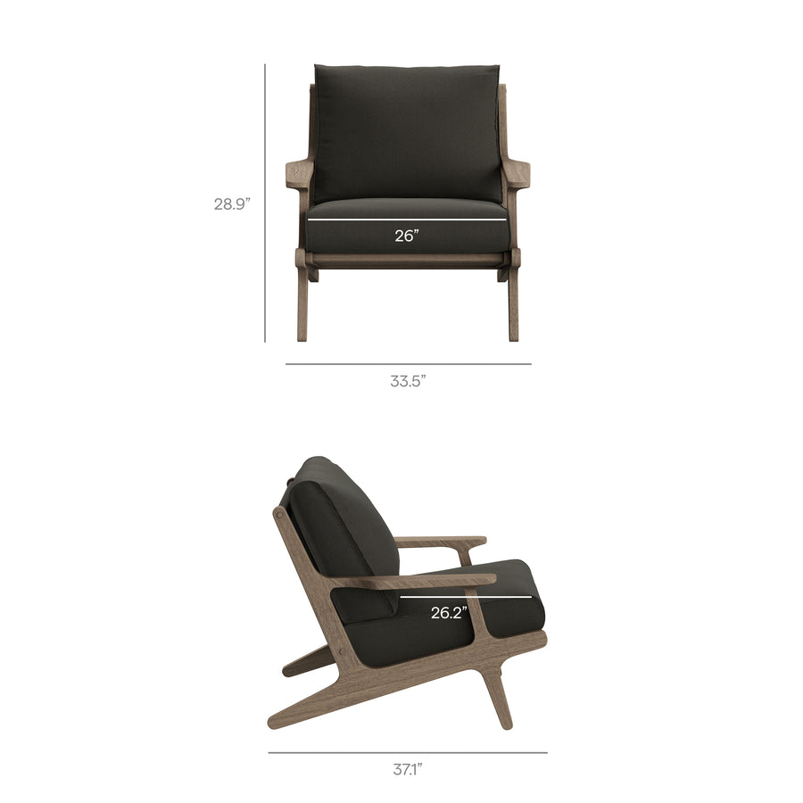 Lark Outdoor Patio Teak Wood Chair and Ottoman Set in Weathered Gray Flint