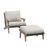 Lark Outdoor Patio Teak Wood Chair and Ottoman Set in Weathered Gray Pebble