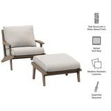 Lark Outdoor Patio Teak Wood Chair and Ottoman Set in Weathered Gray Pebble