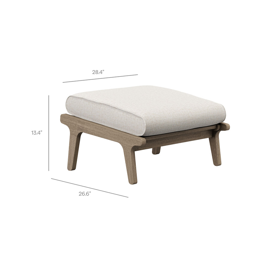 Lark Outdoor Patio Teak Wood Chair and Ottoman Set in Weathered Gray Pebble