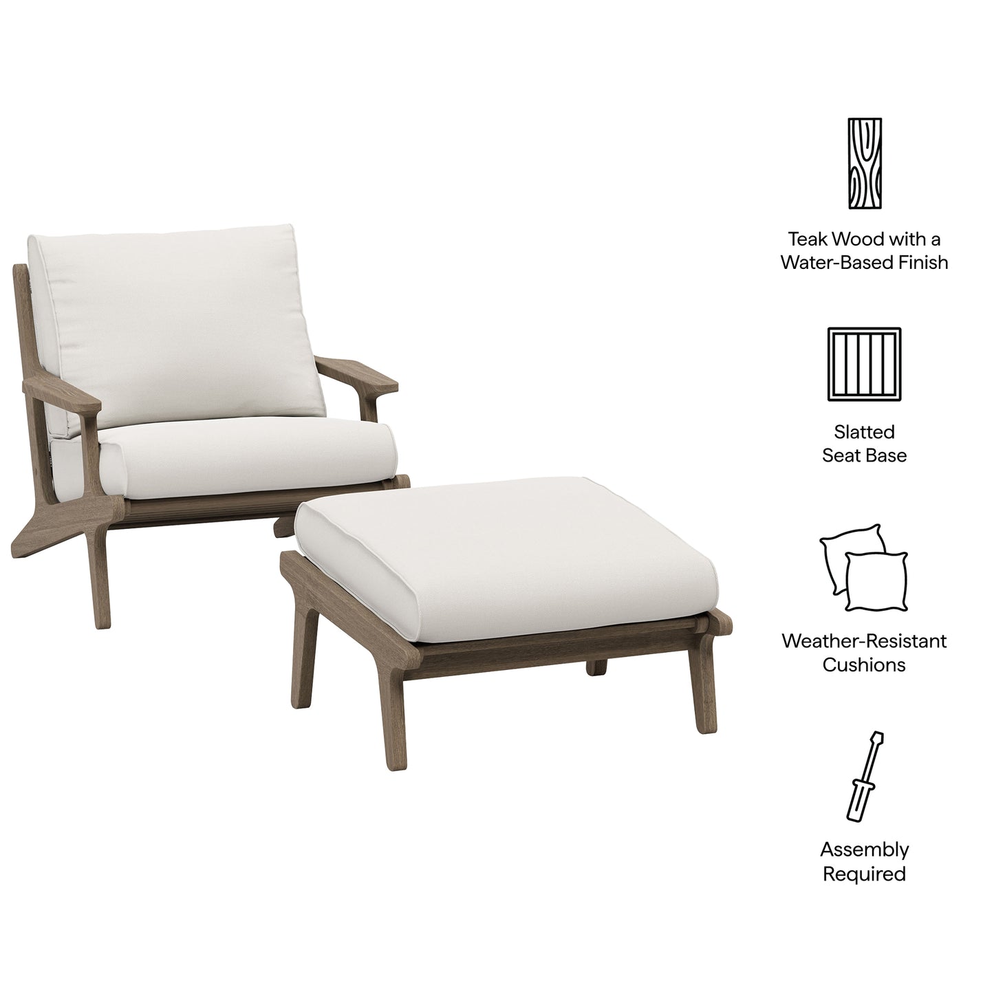 Saratoga Outdoor Patio Teak Wood Chair and Ottoman Set by Furniture For America