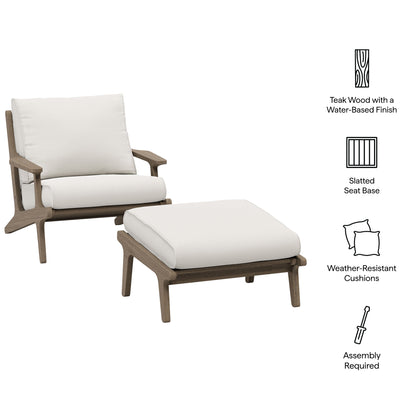 Saratoga Outdoor Patio Teak Wood Chair and Ottoman Set by Furniture For America