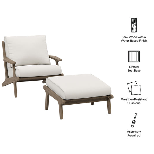 Saratoga Outdoor Patio Teak Wood Chair and Ottoman Set by Furniture For America