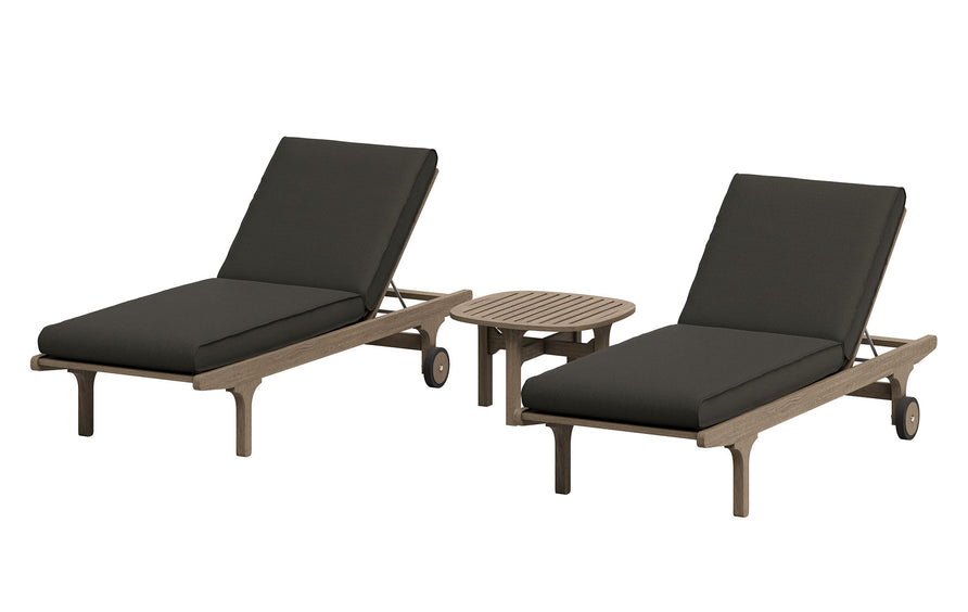 Lark Outdoor Patio Teak Wood 3-Piece Chaise Lounge Furniture Set in Weathered Gray Flint