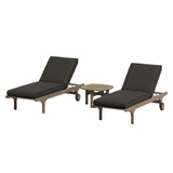 Lark Outdoor Patio Teak Wood 3-Piece Chaise Lounge Furniture Set in Weathered Gray Flint