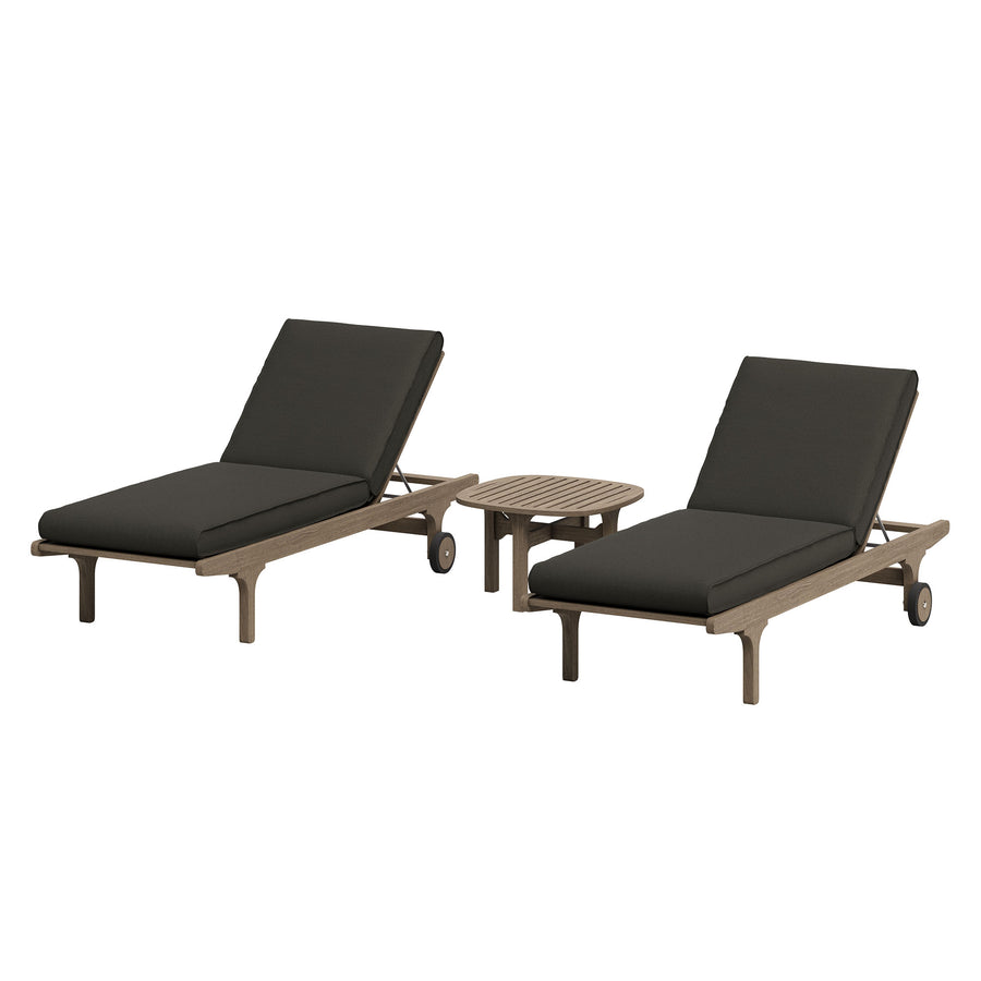 Lark Outdoor Patio Teak Wood 3-Piece Chaise Lounge Furniture Set in Weathered Gray Flint