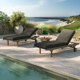 Lark Outdoor Patio Teak Wood 3-Piece Chaise Lounge Furniture Set in Weathered Gray Flint