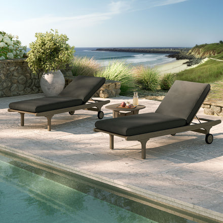 Saratoga Outdoor Patio Teak Wood 3-Piece Chaise Lounge Furniture Set in Weathered Gray Flint