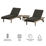 Lark Outdoor Patio Teak Wood 3-Piece Chaise Lounge Furniture Set in Weathered Gray Flint