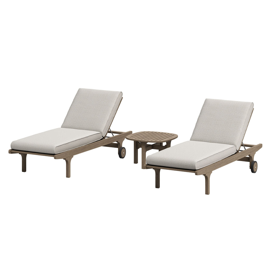 Lark Outdoor Patio Teak Wood 3-Piece Chaise Lounge Furniture Set in Weathered Gray Pebble