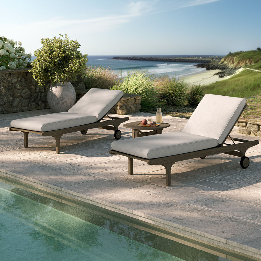 Lark Outdoor Patio Teak Wood 3-Piece Chaise Lounge Furniture Set in Weathered Gray Pebble