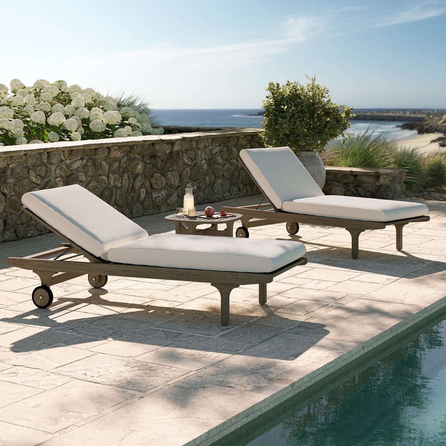 Saratoga Outdoor Patio Teak Wood 3-Piece Chaise Lounge Furniture Set by Furniture For America
