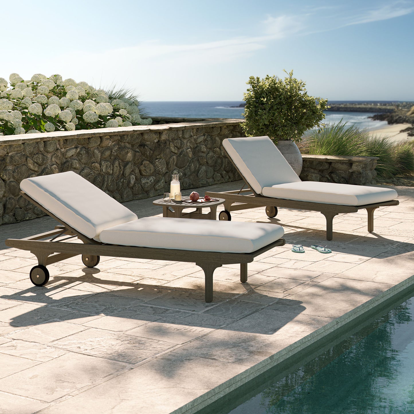 Saratoga Outdoor Patio Teak Wood 3-Piece Chaise Lounge Furniture Set by Furniture For America