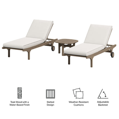 Saratoga Outdoor Patio Teak Wood 3-Piece Chaise Lounge Furniture Set by Furniture For America