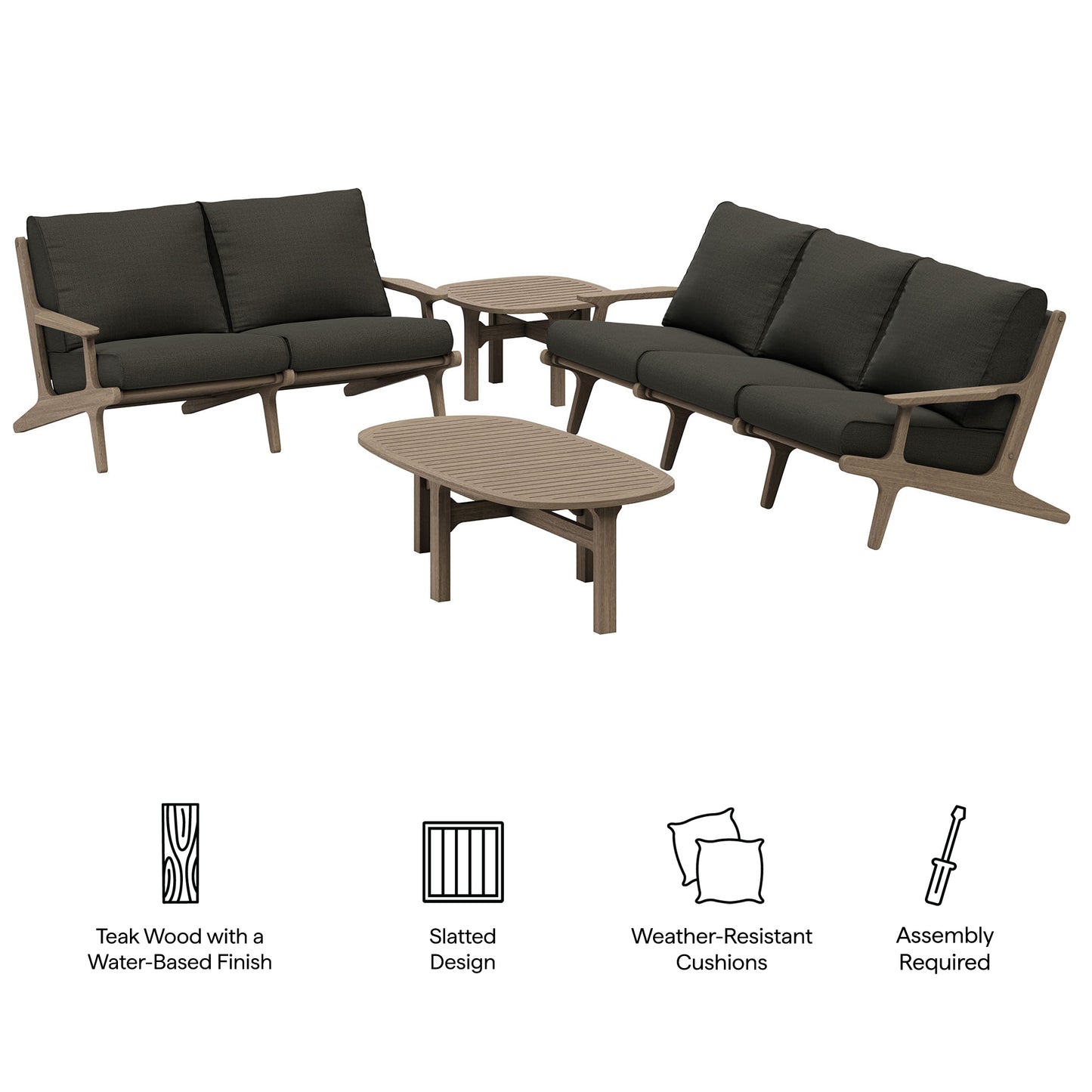 Saratoga 4-Piece Outdoor Patio Teak Wood Furniture Set by Furniture for America