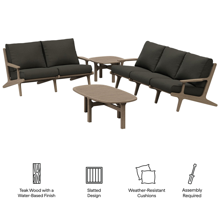 Lark 4-Piece Outdoor Patio Teak Wood Furniture Set in Weathered Gray Flint