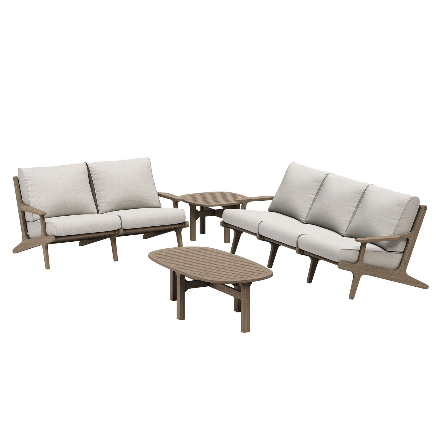 Lark 4-Piece Outdoor Patio Teak Wood Furniture Set in Weathered Gray Pebble