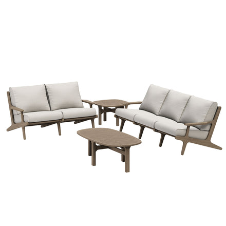 Saratoga 4-Piece Outdoor Patio Teak Wood Furniture Set in Weathered Gray Pebble