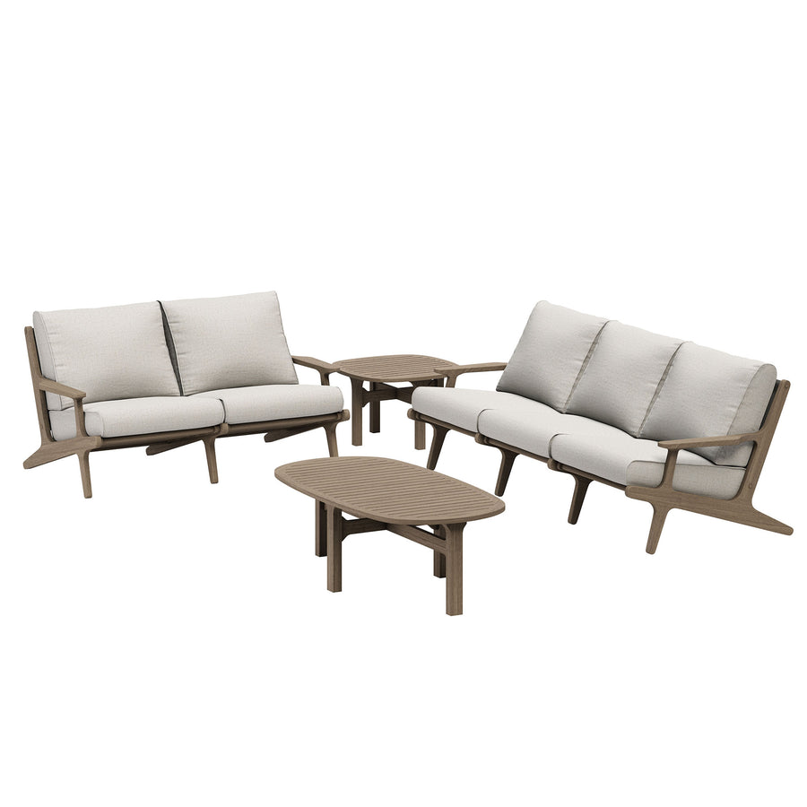 Lark 4-Piece Outdoor Patio Teak Wood Furniture Set in Weathered Gray Pebble