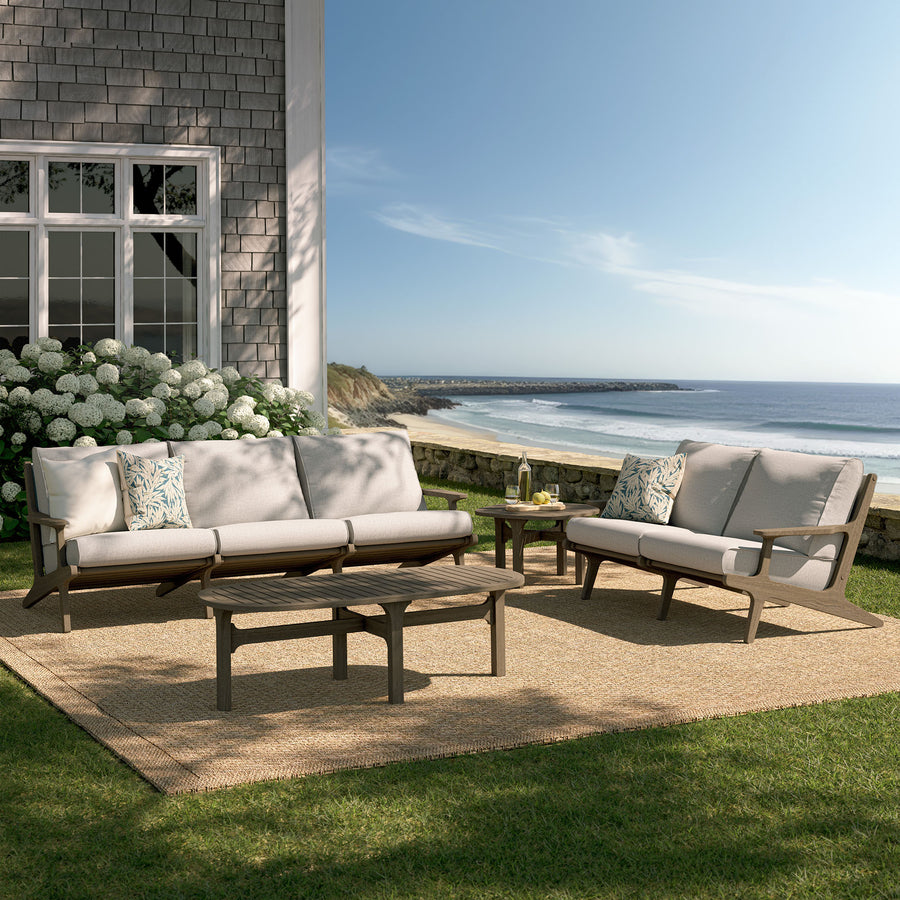 Lark 4-Piece Outdoor Patio Teak Wood Furniture Set in Weathered Gray Pebble