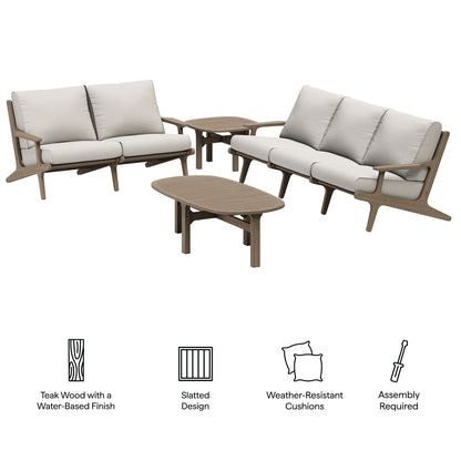 Saratoga 4-Piece Outdoor Patio Teak Wood Furniture Set by Furniture for America