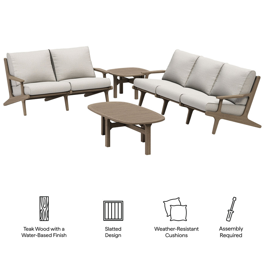 Lark 4-Piece Outdoor Patio Teak Wood Furniture Set in Weathered Gray Pebble