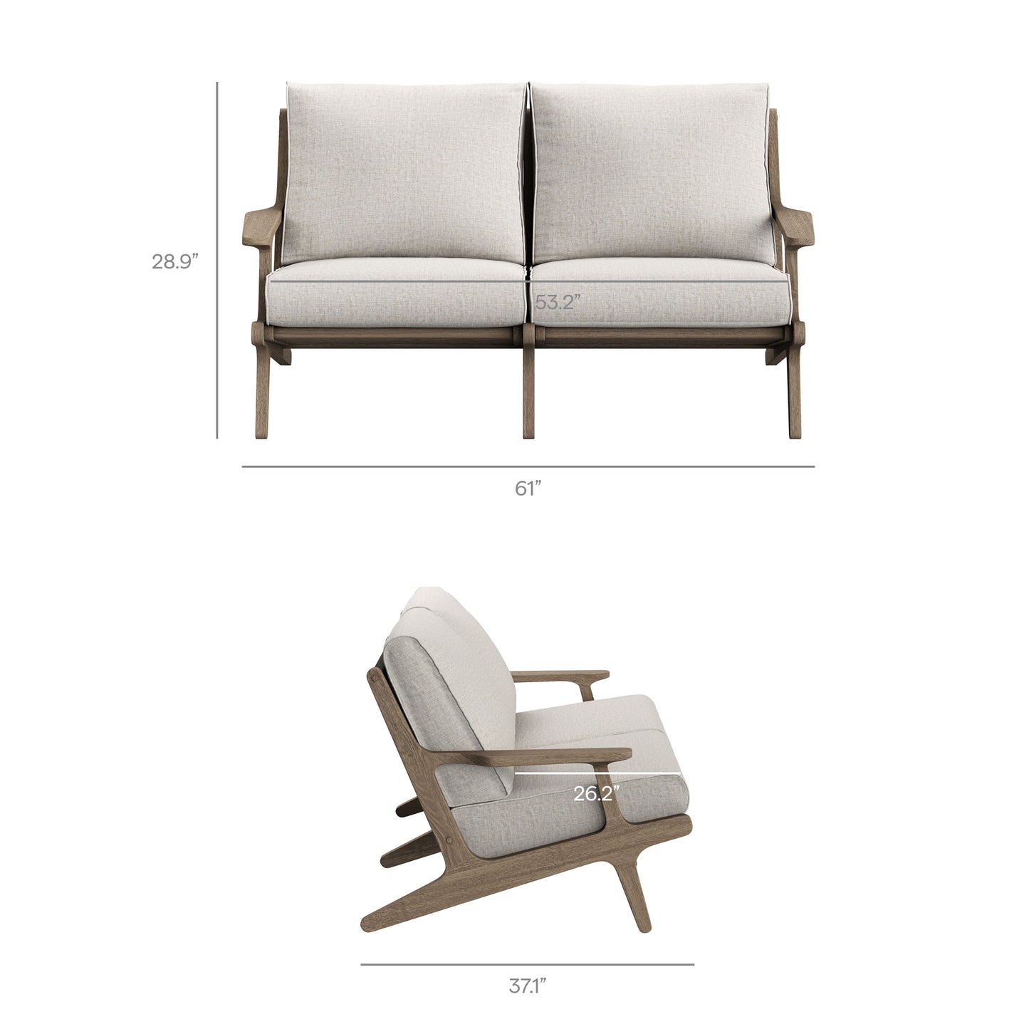 Lark 4-Piece Outdoor Patio Teak Wood Furniture Set in Weathered Gray Pebble