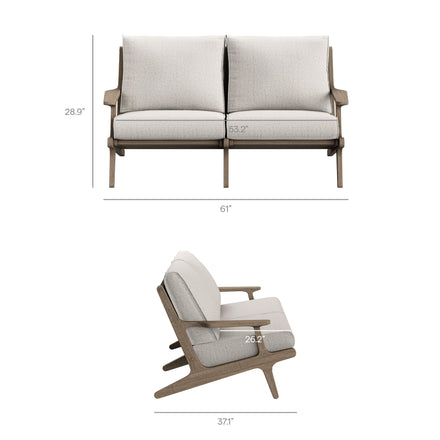 Saratoga 4-Piece Outdoor Patio Teak Wood Furniture Set in Weathered Gray Pebble