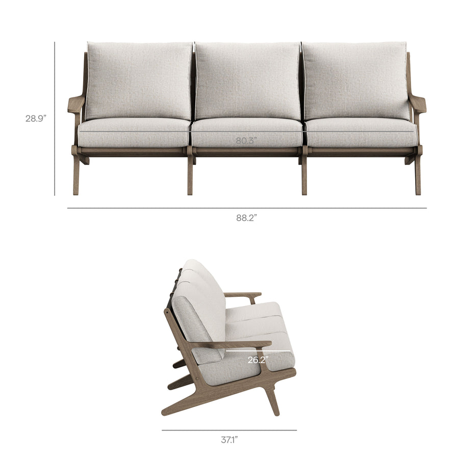 Lark 4-Piece Outdoor Patio Teak Wood Furniture Set in Weathered Gray Pebble