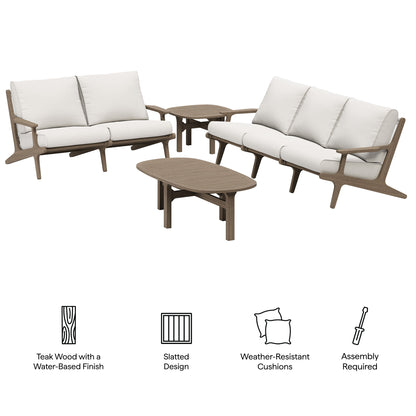 Saratoga 4-Piece Outdoor Patio Teak Wood Furniture Set by Furniture For America