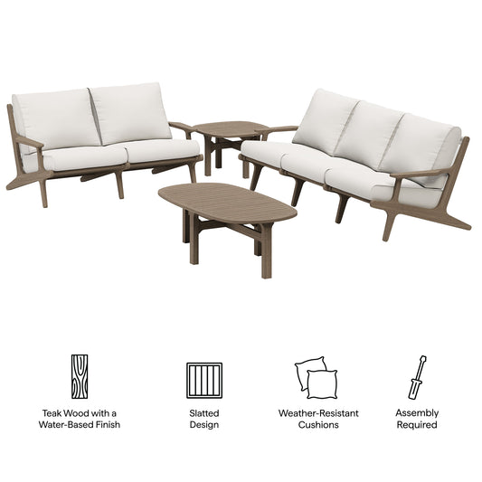 Saratoga 4-Piece Outdoor Patio Teak Wood Furniture Set by Furniture For America