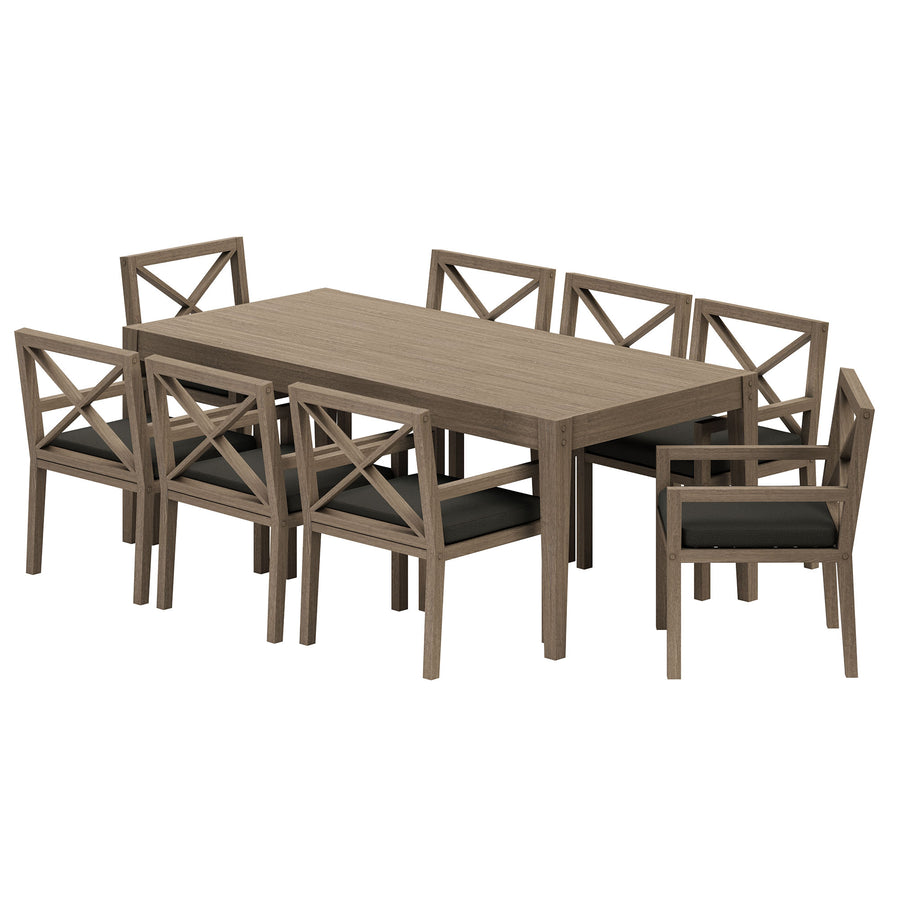 Roan 9-Piece Outdoor Patio Teak Wood Dining Set in Weathered Gray Flint
