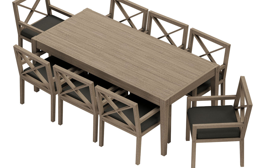 Roan 9-Piece Outdoor Patio Teak Wood Dining Set in Weathered Gray Flint