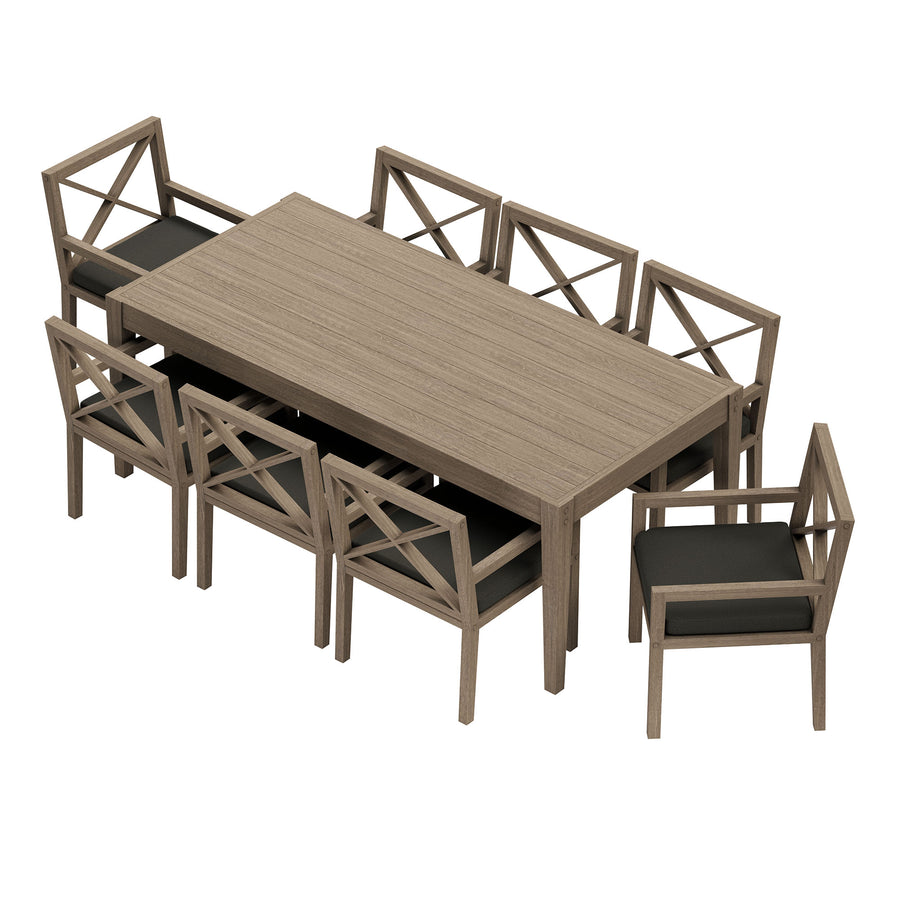 Roan 9-Piece Outdoor Patio Teak Wood Dining Set in Weathered Gray Flint