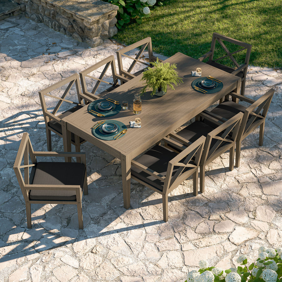 Roan 9-Piece Outdoor Patio Teak Wood Dining Set in Weathered Gray Flint