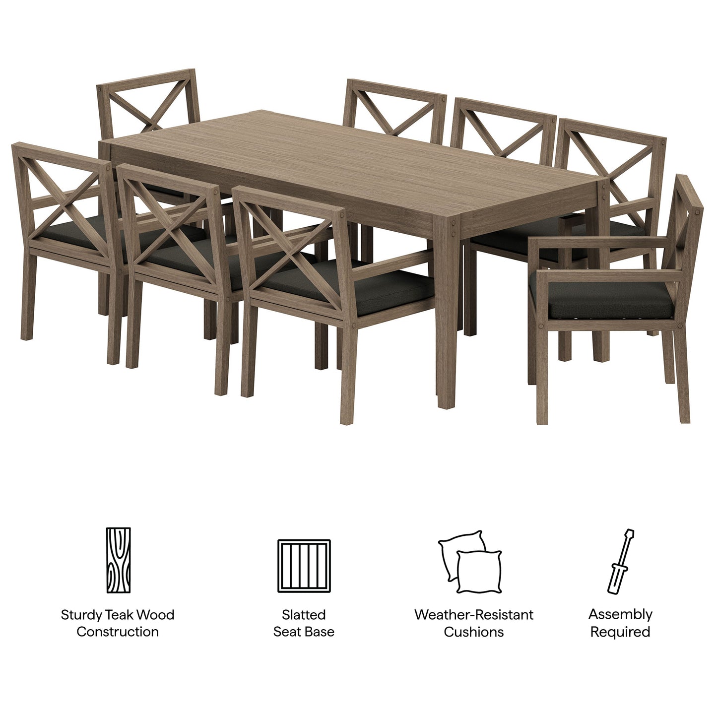 Northlake 9-Piece Outdoor Patio Teak Wood Dining Set by Furniture for America