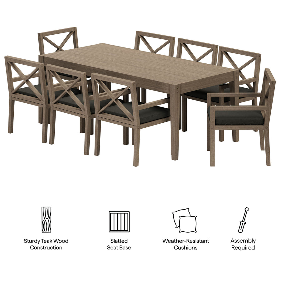 Roan 9-Piece Outdoor Patio Teak Wood Dining Set in Weathered Gray Flint