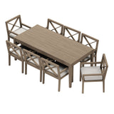 Roan 9-Piece Outdoor Patio Teak Wood Dining Set in Weathered Gray Pebble