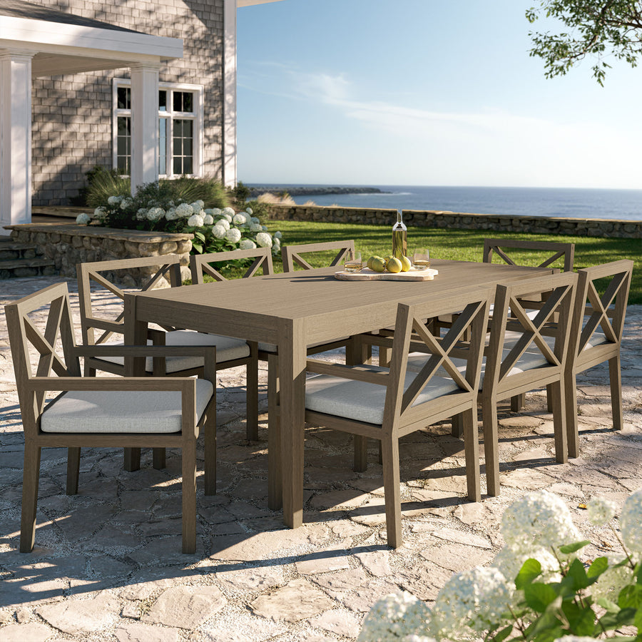 Roan 9-Piece Outdoor Patio Teak Wood Dining Set in Weathered Gray Pebble