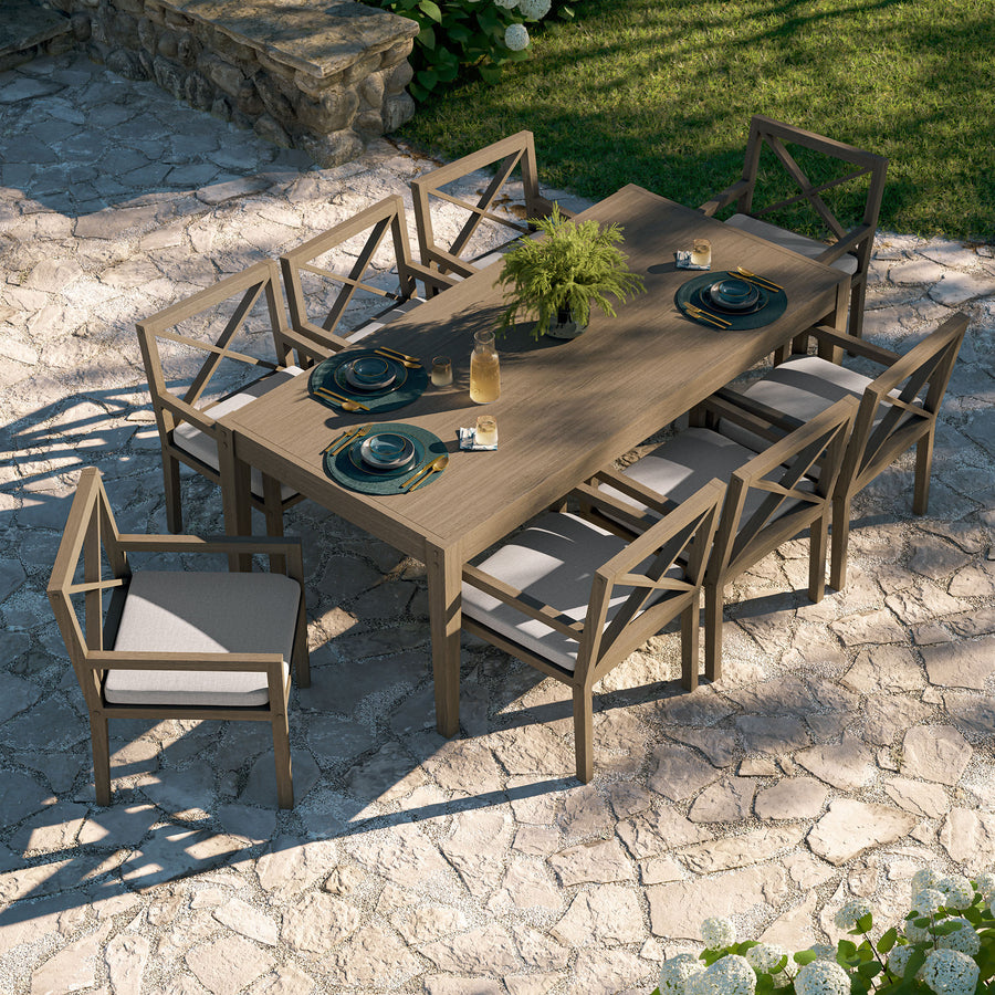 Roan 9-Piece Outdoor Patio Teak Wood Dining Set in Weathered Gray Pebble