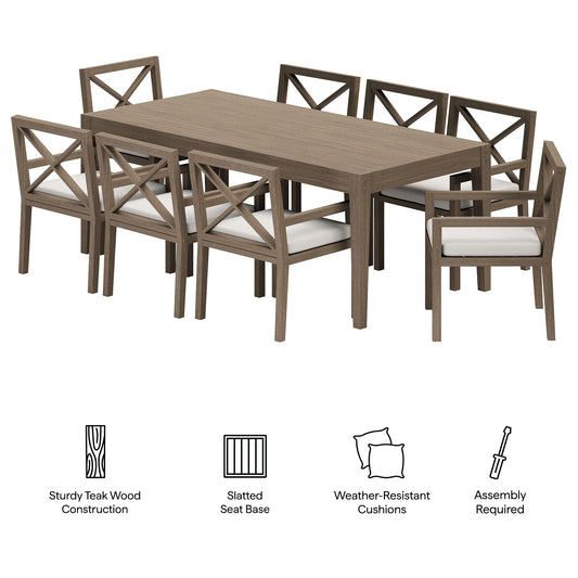 Northlake 9-Piece Outdoor Patio Teak Wood Dining Set by Furniture For America