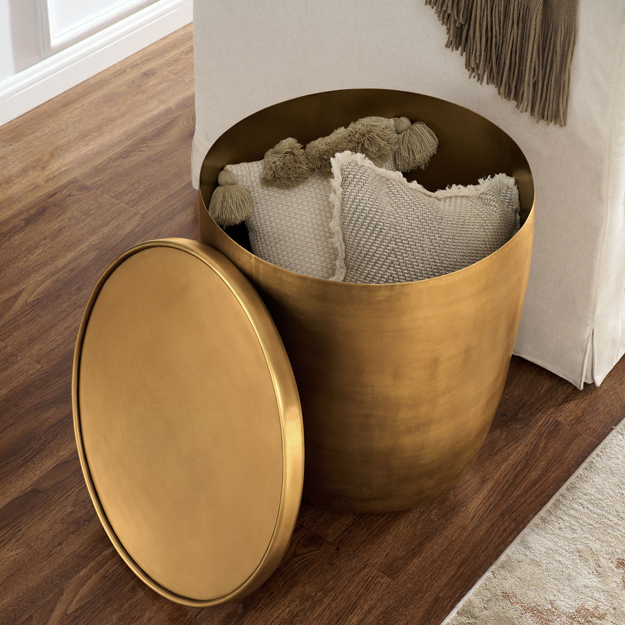 Lila Metal Storage Side Table in Burnished Brass
