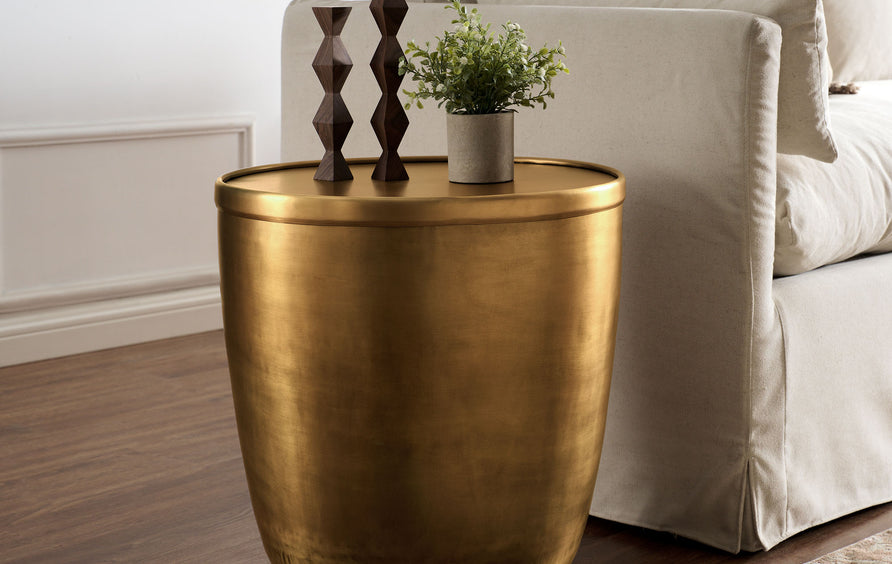 Lila Metal Storage Side Table in Burnished Brass
