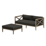 Roan Outdoor Patio Teak Wood Loveseat and Ottoman Set in Weathered Gray Flint