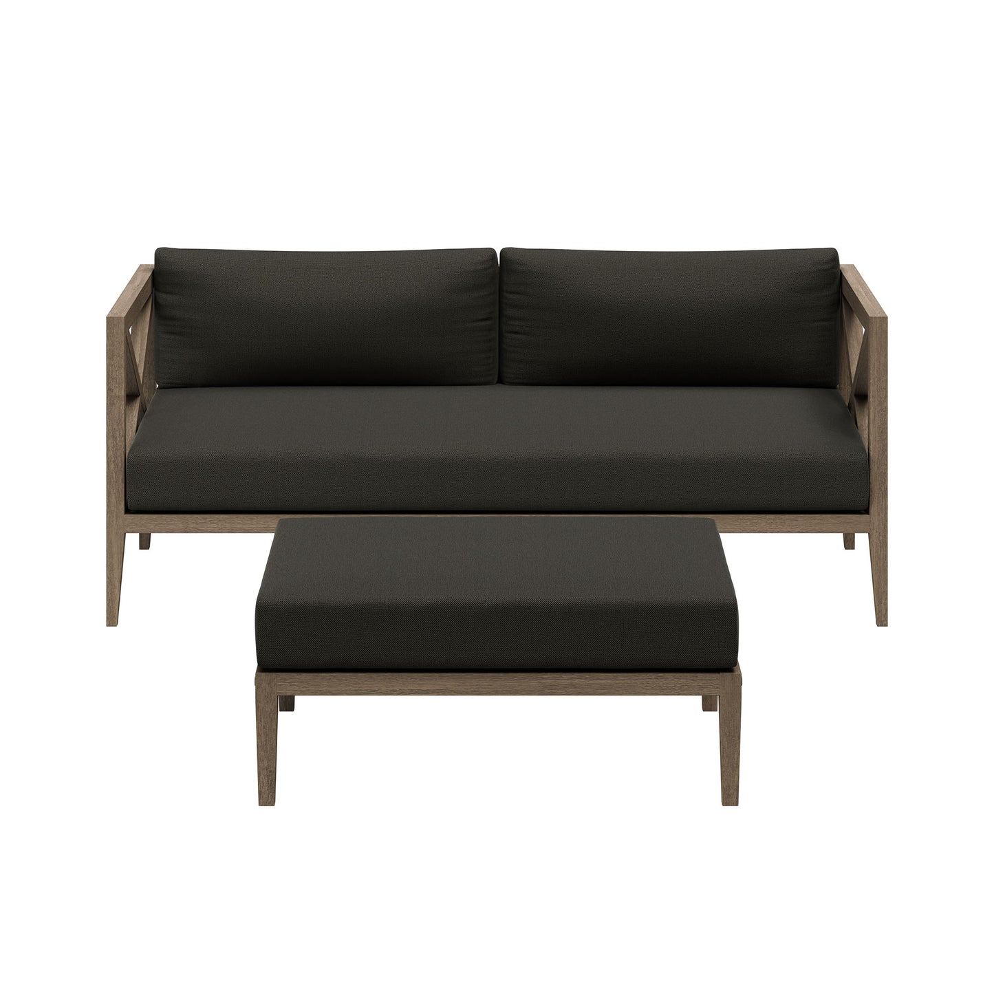 Northlake Outdoor Patio Teak Wood Loveseat and Ottoman Set by Furniture for America