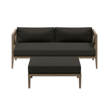 Roan Outdoor Patio Teak Wood Loveseat and Ottoman Set in Weathered Gray Flint
