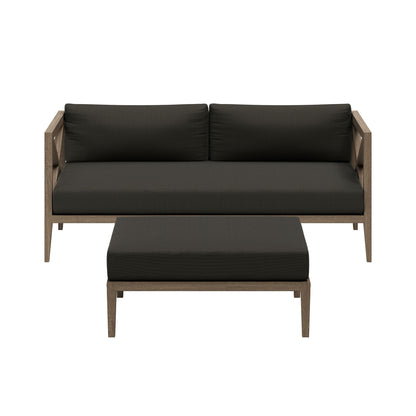 Northlake Outdoor Patio Teak Wood Loveseat and Ottoman Set by Furniture for America